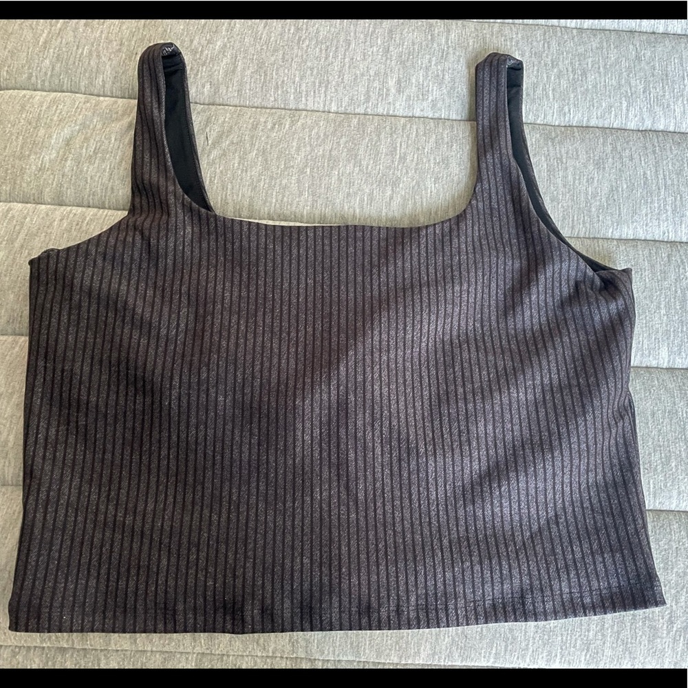 XL WITH Thalia Cropped Tank Black And Grey Stripe